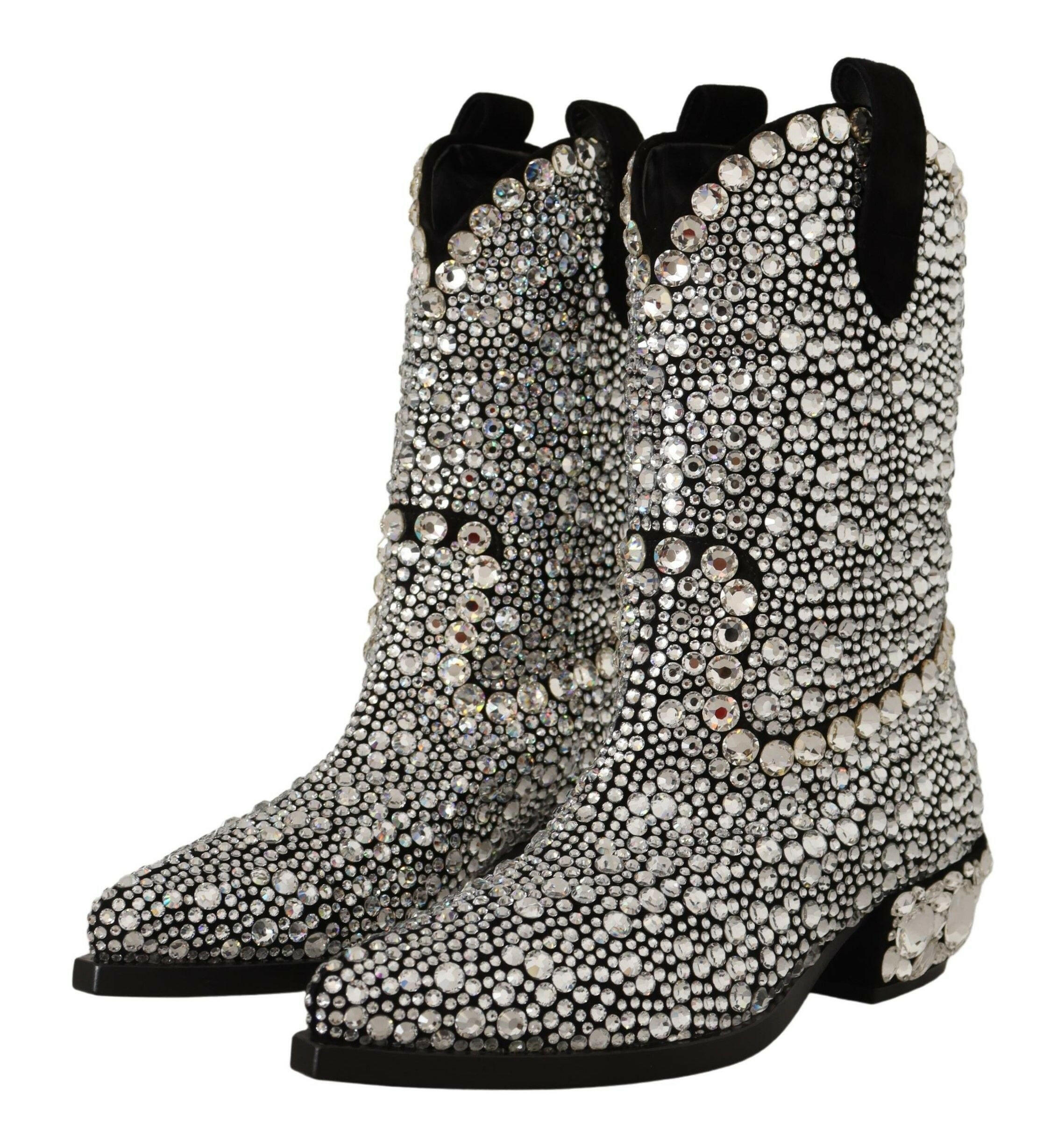 Dolce & Gabbana Black Suede Strass Crystal Cowgirl Boots -   -  Dolce & Gabbana. Dolce & Gabbana Black Suede Strass Crystal Cowgirl Boots -   -  Dolce & Gabbana.
