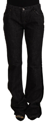 GF Ferre Black Mid Waist Cotton Denim Straight Boot Cut Jeans -   -  GF Ferre.