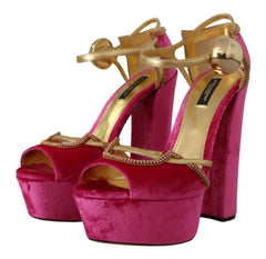 Dolce & Gabbana Pink Velvet Crystal Ankle Strap Sandals Shoes -   -  Dolce & Gabbana.