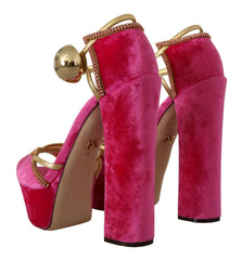 Dolce & Gabbana Pink Velvet Crystal Ankle Strap Sandals Shoes -   -  Dolce & Gabbana.