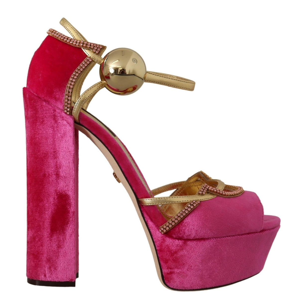 Dolce & Gabbana Pink Velvet Crystal Ankle Strap Sandals Shoes -   -  Dolce & Gabbana.