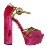Dolce & Gabbana Pink Velvet Crystal Ankle Strap Sandals Shoes -   -  Dolce & Gabbana.