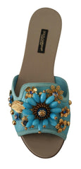 Dolce & Gabbana Blue Crystal Exotic Leather Blue Crystal Sandals -   -  Dolce & Gabbana.