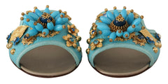 Dolce & Gabbana Blue Crystal Exotic Leather Blue Crystal Sandals -   -  Dolce & Gabbana.