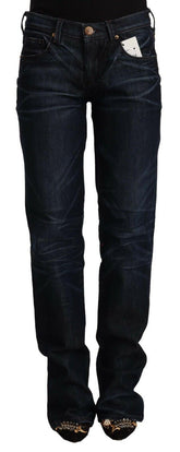Ermanno Scervino Dark Blue Mid Waist Cotton Denim Straight Jeans -   -  Ermanno Scervino.
