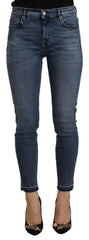 Don The Fuller Blue Mid Waist Cotton Denim Slim Fit Cropped Jeans - - Don The Fuller.