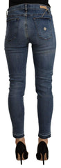 Don The Fuller Blue Mid Waist Cotton Denim Slim Fit Cropped Jeans - - Don The Fuller.