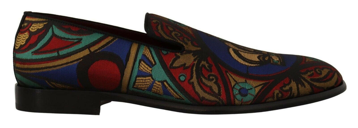 Dolce & Gabbana Multicolor Jacquard Crown Slippers Loafers Shoes -   -  Dolce & Gabbana.