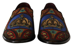 Dolce & Gabbana Multicolor Jacquard Crown Slippers Loafers Shoes -   -  Dolce & Gabbana.