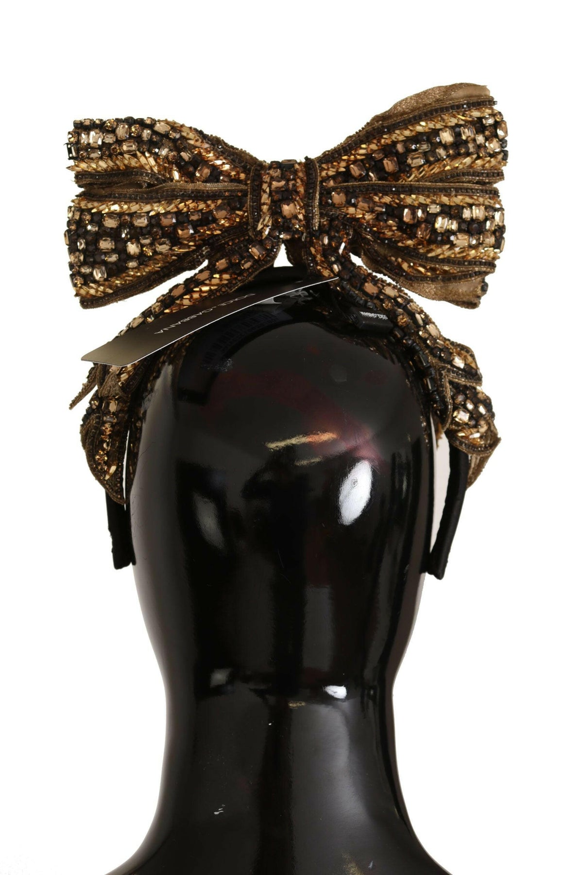 Dolce & Gabbana Gold Crystal Beaded Sequined Silk Bow Headband Diadem -   -  Dolce & Gabbana.