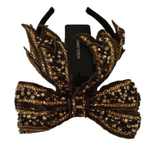 Dolce & Gabbana Gold Crystal Beaded Sequined Silk Bow Headband Diadem -   -  Dolce & Gabbana.