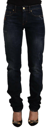 GF Ferre Dark Blue Washed Mid Waist Cotton Denim Skinny Jeans -   -  GF Ferre.