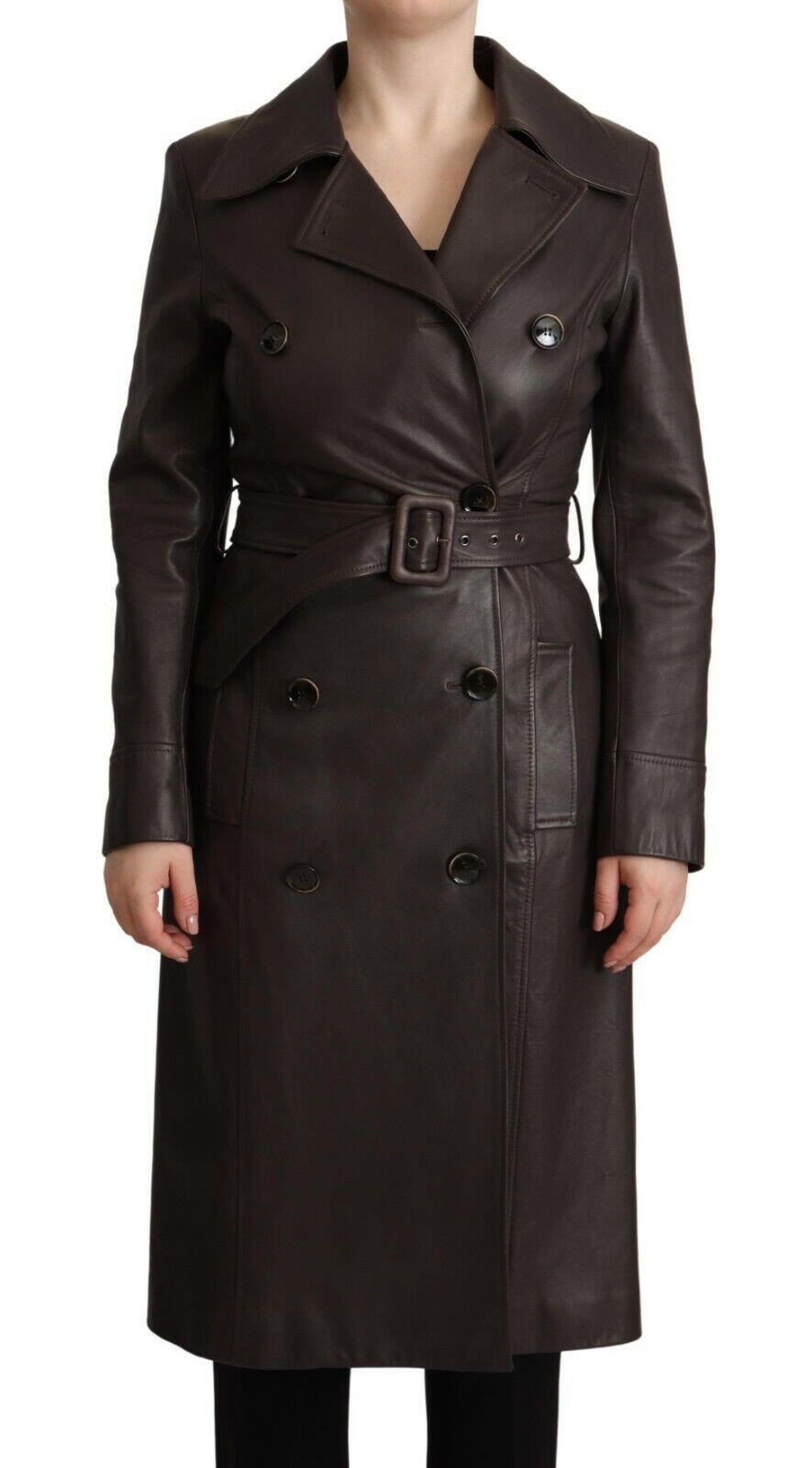 Dolce & Gabbana Dark Brown Leather Long Sleeves Belted Jacket -   -  Dolce & Gabbana.