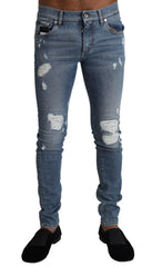Dolce & Gabbana Light Blue Tattered Cotton Denim Skinny Jeans -   -  Dolce & Gabbana.