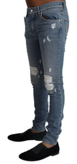 Dolce & Gabbana Light Blue Tattered Cotton Denim Skinny Jeans -   -  Dolce & Gabbana.