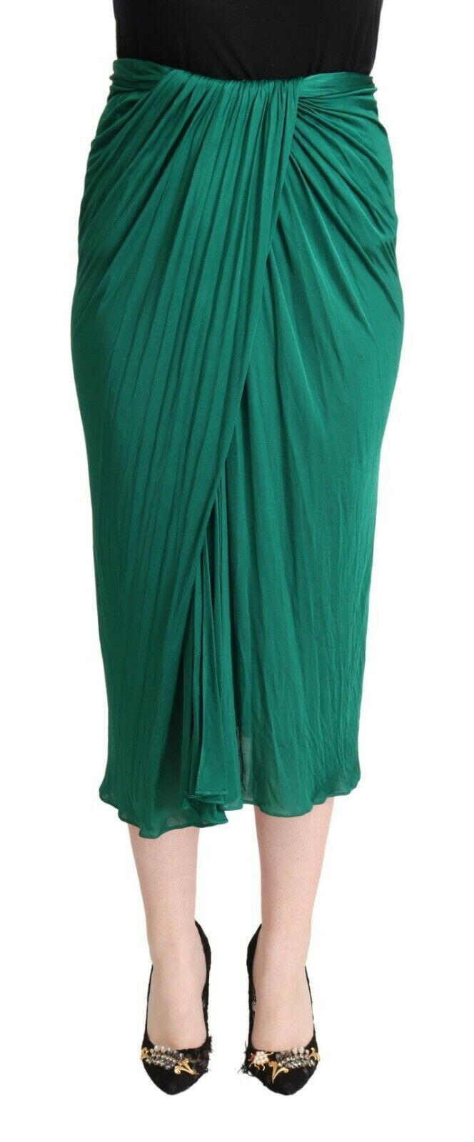 Dolce & Gabbana Dark Green High Waist Midi Pencil Cut Pleated Skirt -   -  Dolce & Gabbana.