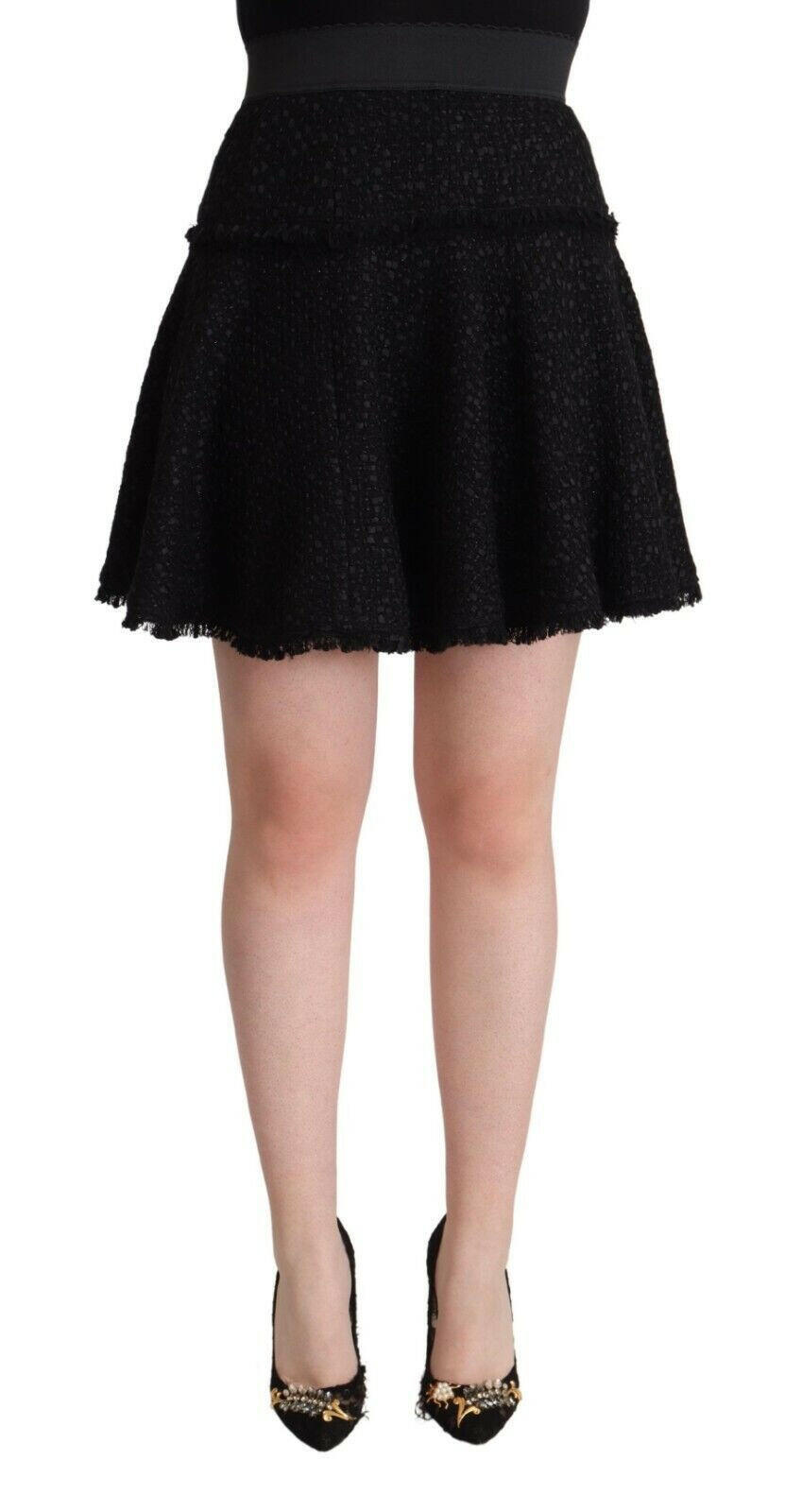 Dolce & Gabbana Black Knitted Nylon High Waist Mini A-line Skirt -   -  Dolce & Gabbana.