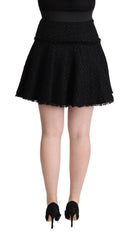 Dolce & Gabbana Black Knitted Nylon High Waist Mini A-line Skirt -   -  Dolce & Gabbana.