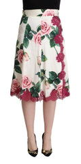 Dolce & Gabbana White Rose Print High Waist Midi A-line Skirt -   -  Dolce & Gabbana.