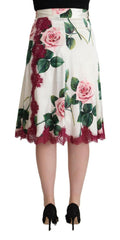 Dolce & Gabbana White Rose Print High Waist Midi A-line Skirt -   -  Dolce & Gabbana.