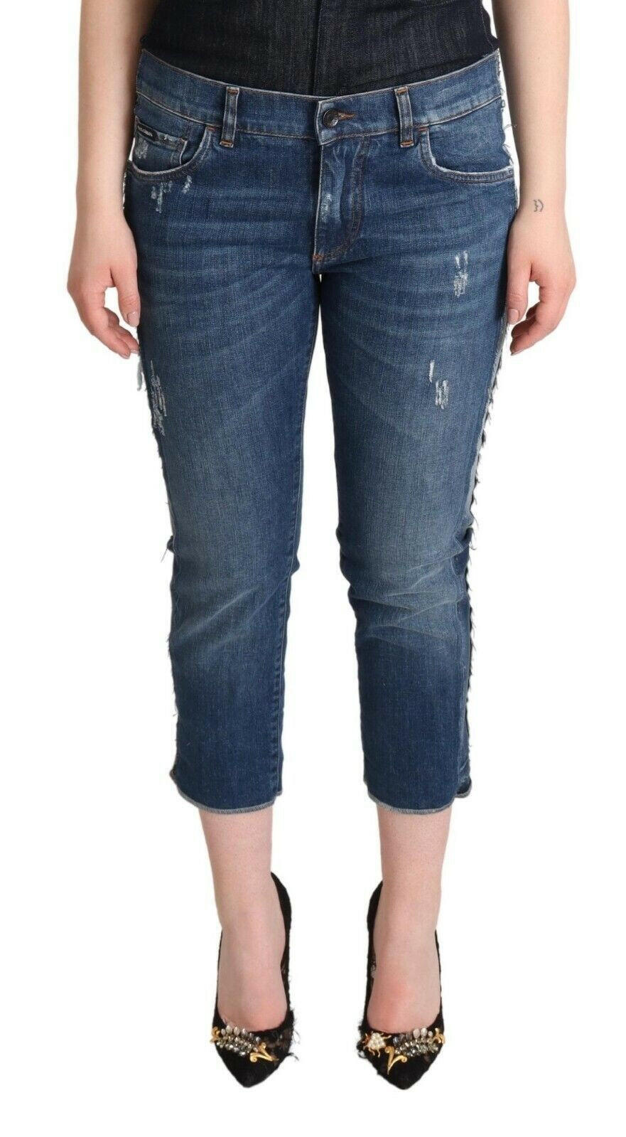 Dolce & Gabbana Blue Washed Mid Waist Denim Logo Cropped Jeans -   -  Dolce & Gabbana.
