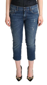 Dolce & Gabbana Blue Washed Mid Waist Denim Logo Cropped Jeans -   -  Dolce & Gabbana.