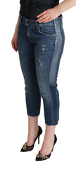 Dolce & Gabbana Blue Washed Mid Waist Denim Logo Cropped Jeans -   -  Dolce & Gabbana.