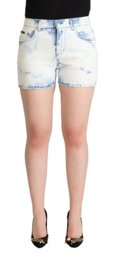 Dolce & Gabbana White Blue Dye Cotton Mid Waist Denim Shorts -   -  Dolce & Gabbana.