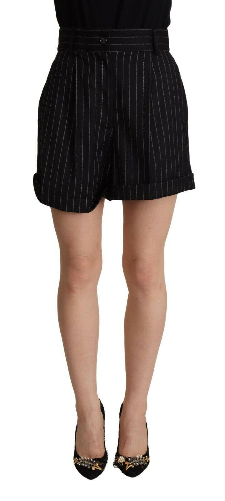 Dolce & Gabbana Black Stripes Wool High Waist Trouser Bermuda Shorts -   -  Dolce & Gabbana.