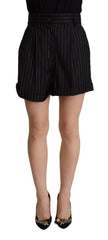 Dolce & Gabbana Black Stripes Wool High Waist Trouser Bermuda Shorts -   -  Dolce & Gabbana.