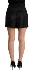 Dolce & Gabbana Black Stripes Wool High Waist Trouser Bermuda Shorts -   -  Dolce & Gabbana.