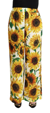 Dolce & Gabbana White Sunflower Print Mid Waist Wide Leg Pants -   -  Dolce & Gabbana.