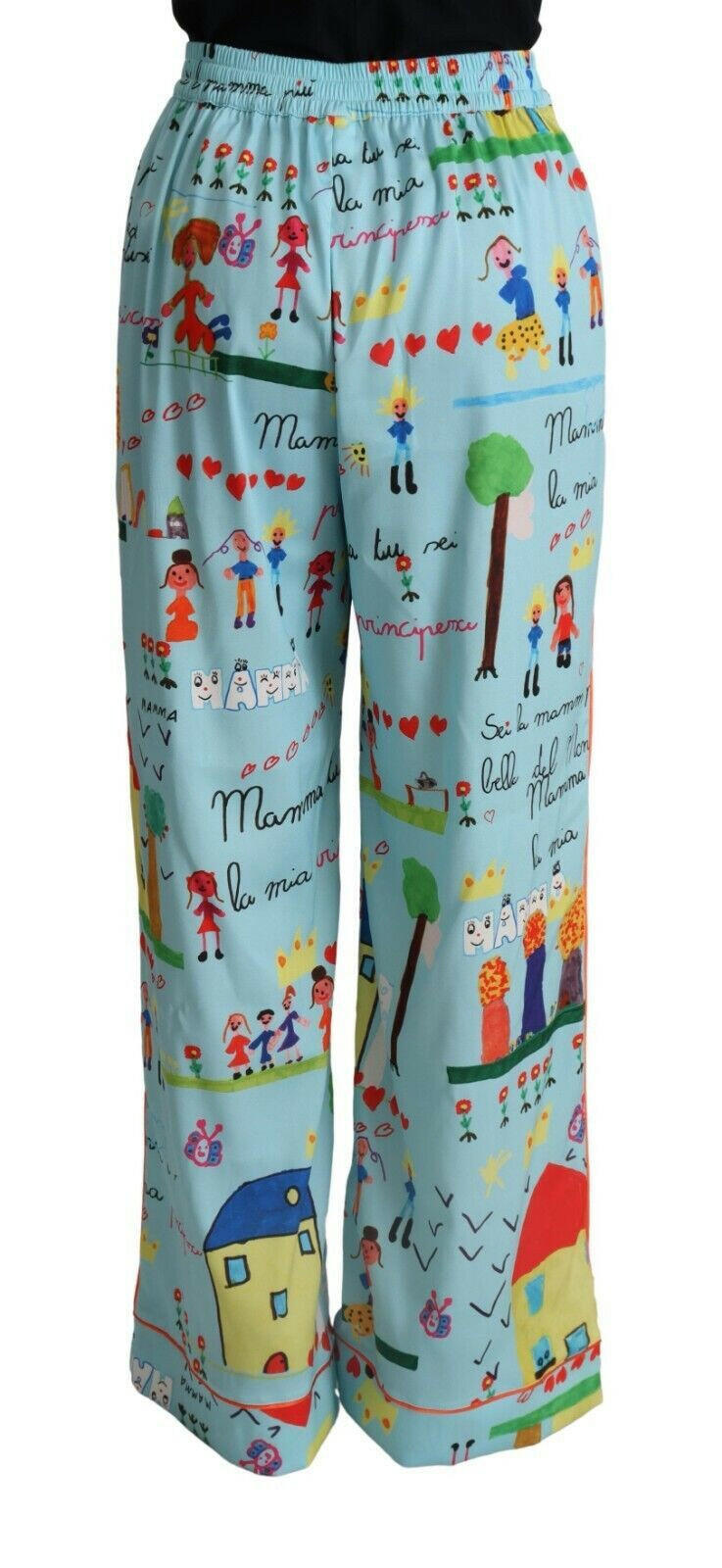 Dolce & Gabbana Light Blue Drawing Mid Waist Wide Leg Pants -   -  Dolce & Gabbana. Dolce & Gabbana Light Blue Drawing Mid Waist Wide Leg Pants -   -  Dolce & Gabbana.