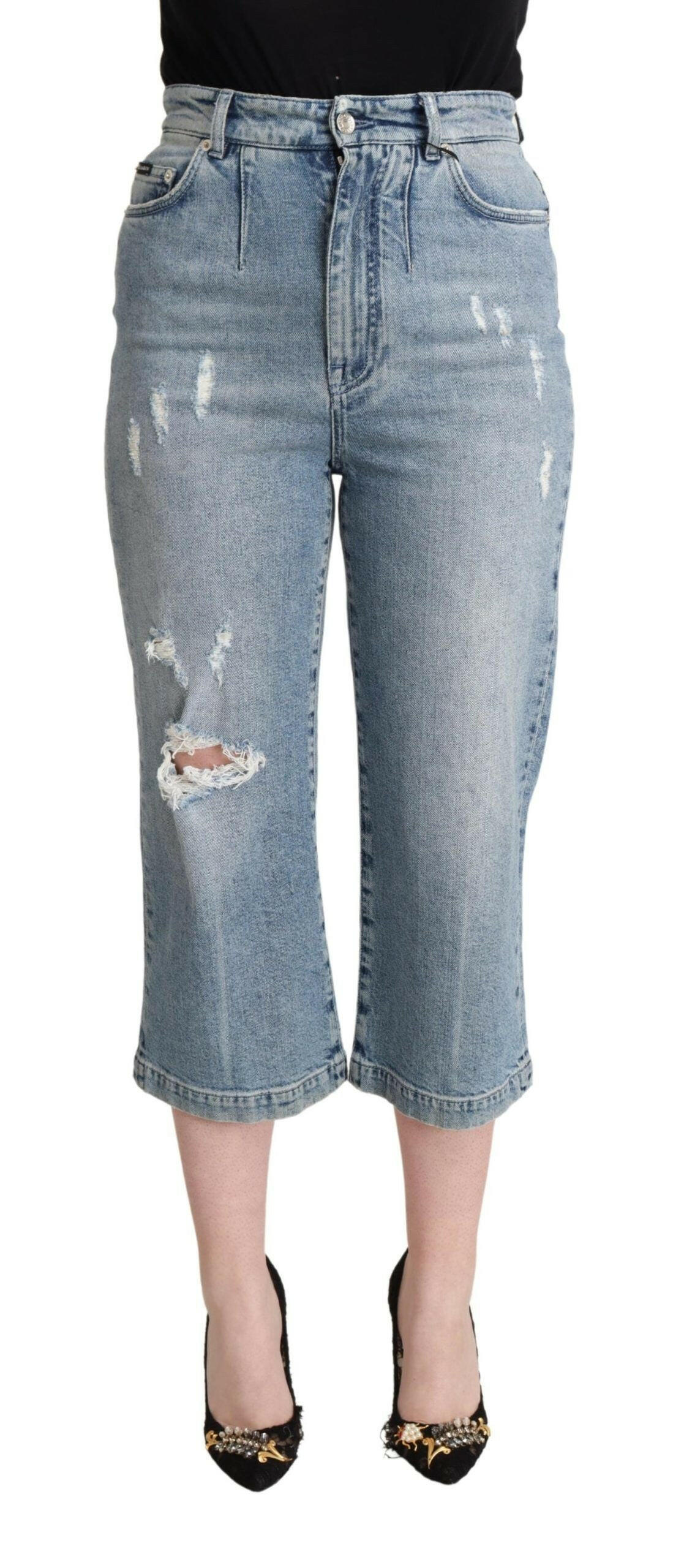 Dolce & Gabbana Blue Tattered Cotton Denim Capri Cropped Jeans -   -  Dolce & Gabbana.