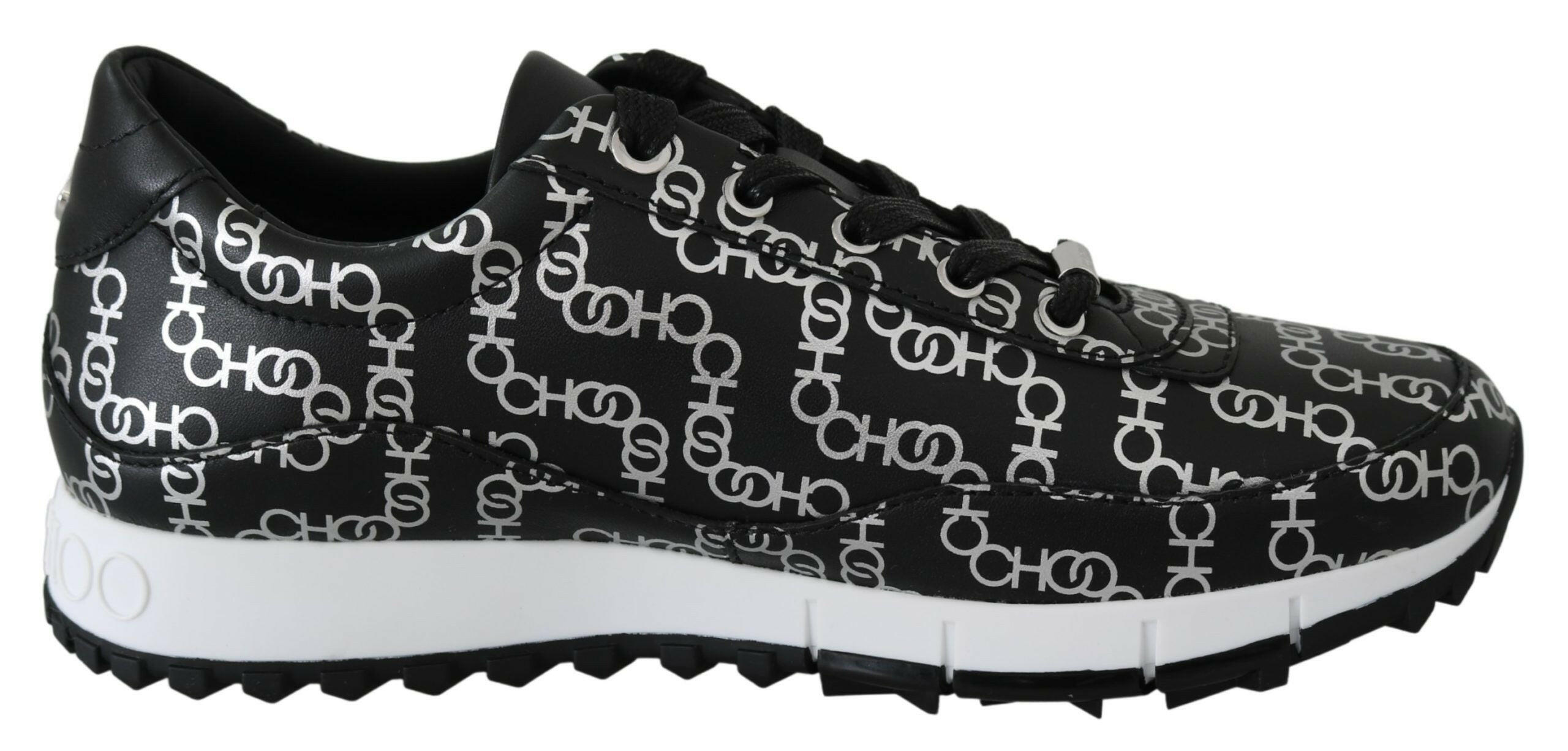 Jimmy Choo Elegant Black & Silver Leather Sneakers -   -  Jimmy Choo.