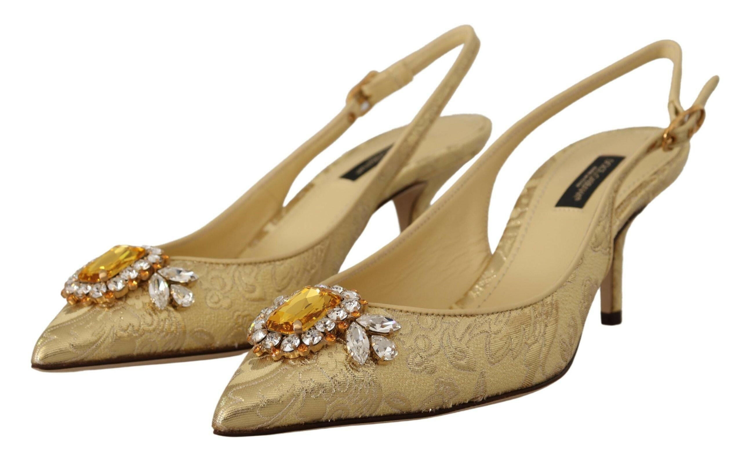 Dolce & Gabbana Gold Crystal Slingbacks Pumps Heels Shoes -   -  Dolce & Gabbana. Dolce & Gabbana Gold Crystal Slingbacks Pumps Heels Shoes -   -  Dolce & Gabbana.