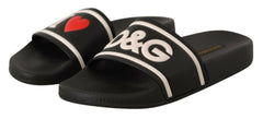 Dolce & Gabbana Black Leather I Love D&G Slides Sandals -   -  Dolce & Gabbana.