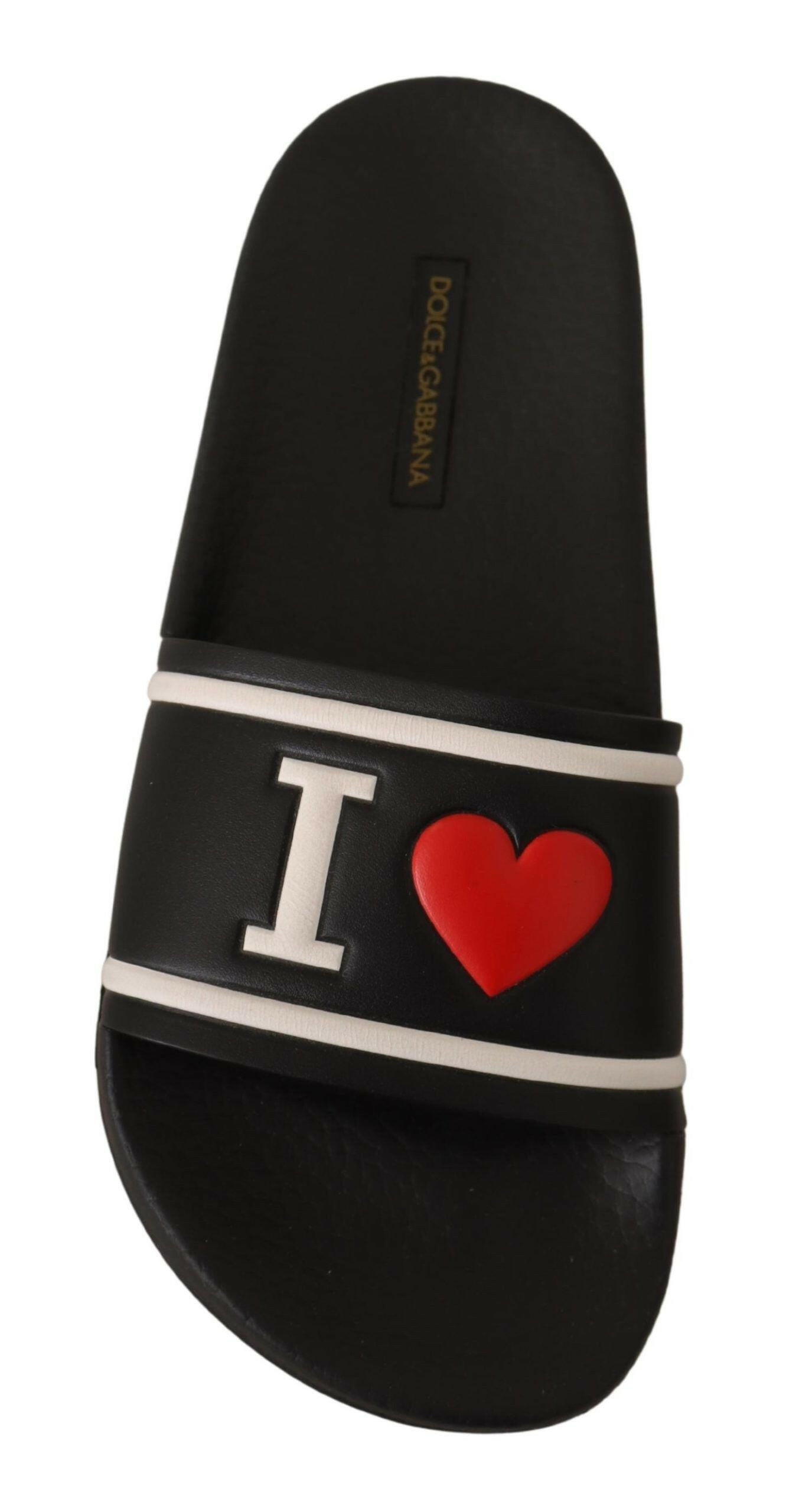 Dolce & Gabbana Black Leather I Love D&G Slides Sandals -   -  Dolce & Gabbana. Dolce & Gabbana Black Leather I Love D&G Slides Sandals -   -  Dolce & Gabbana.