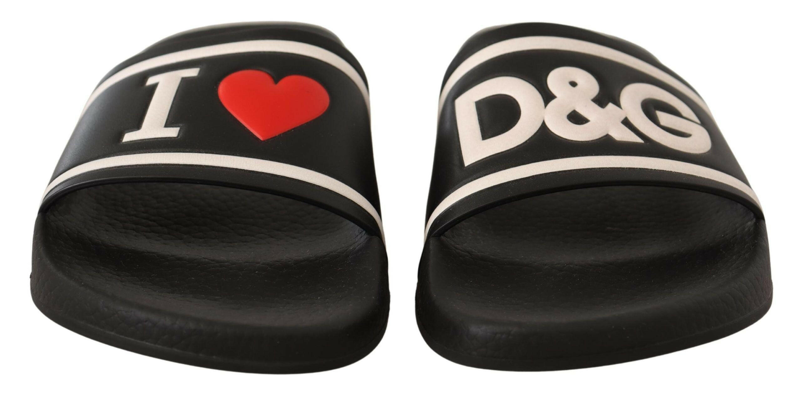 Dolce & Gabbana Black Leather I Love D&G Slides Sandals -   -  Dolce & Gabbana. Dolce & Gabbana Black Leather I Love D&G Slides Sandals -   -  Dolce & Gabbana.