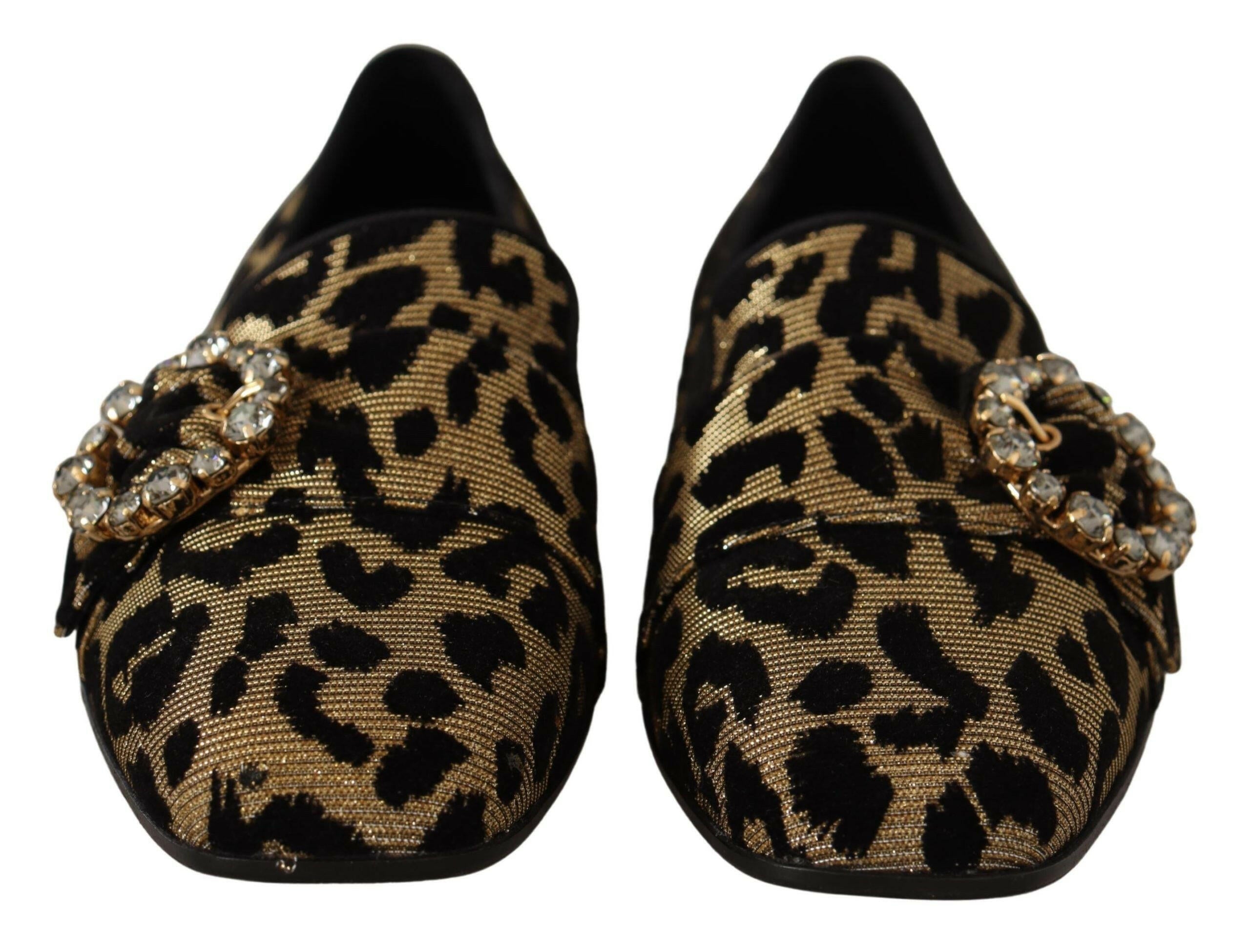 Dolce & Gabbana Gold Leopard Print Crystals Loafers Shoes -   -  Dolce & Gabbana. Dolce & Gabbana Gold Leopard Print Crystals Loafers Shoes -   -  Dolce & Gabbana.