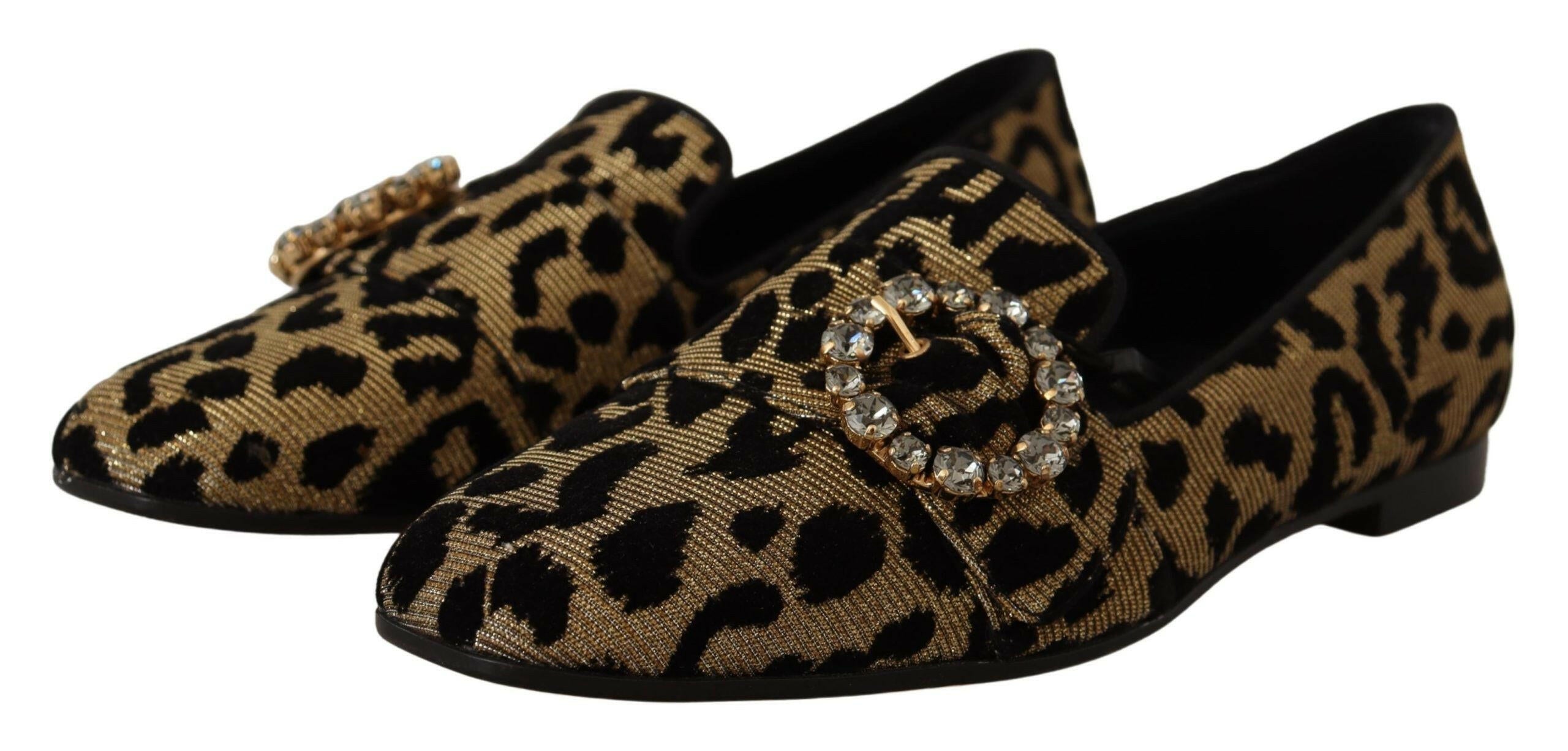 Dolce & Gabbana Gold Leopard Print Crystals Loafers Shoes -   -  Dolce & Gabbana. Dolce & Gabbana Gold Leopard Print Crystals Loafers Shoes -   -  Dolce & Gabbana.