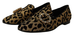 Dolce & Gabbana Gold Leopard Print Crystals Loafers Shoes -   -  Dolce & Gabbana.