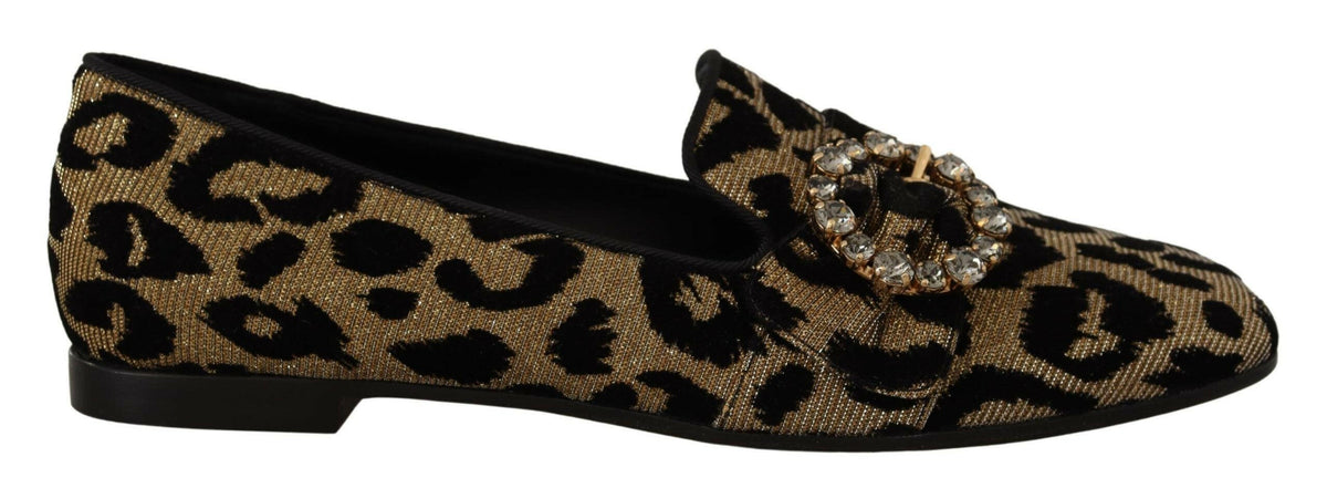 Dolce & Gabbana Gold Leopard Print Crystals Loafers Shoes -   -  Dolce & Gabbana.