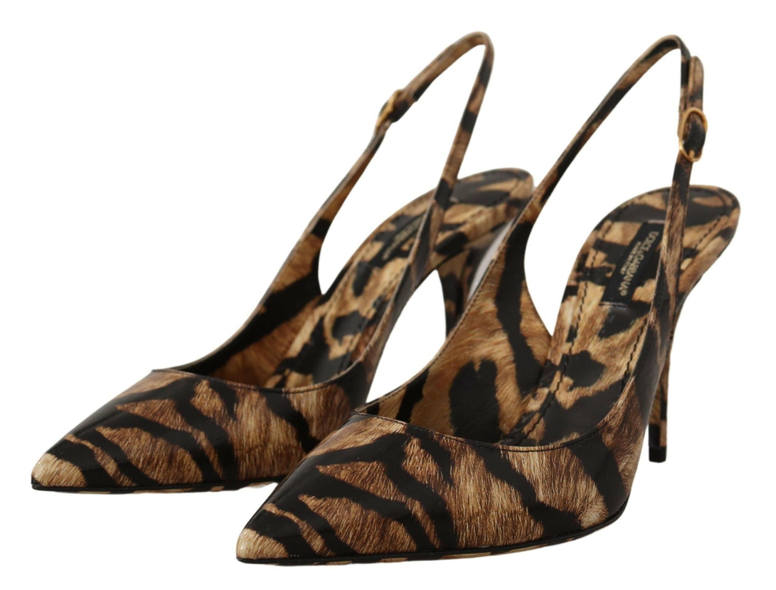 Dolce & Gabbana Brown Slingbacks Leather Tiger Shoes -   -  Dolce & Gabbana. Dolce & Gabbana Brown Slingbacks Leather Tiger Shoes -   -  Dolce & Gabbana.