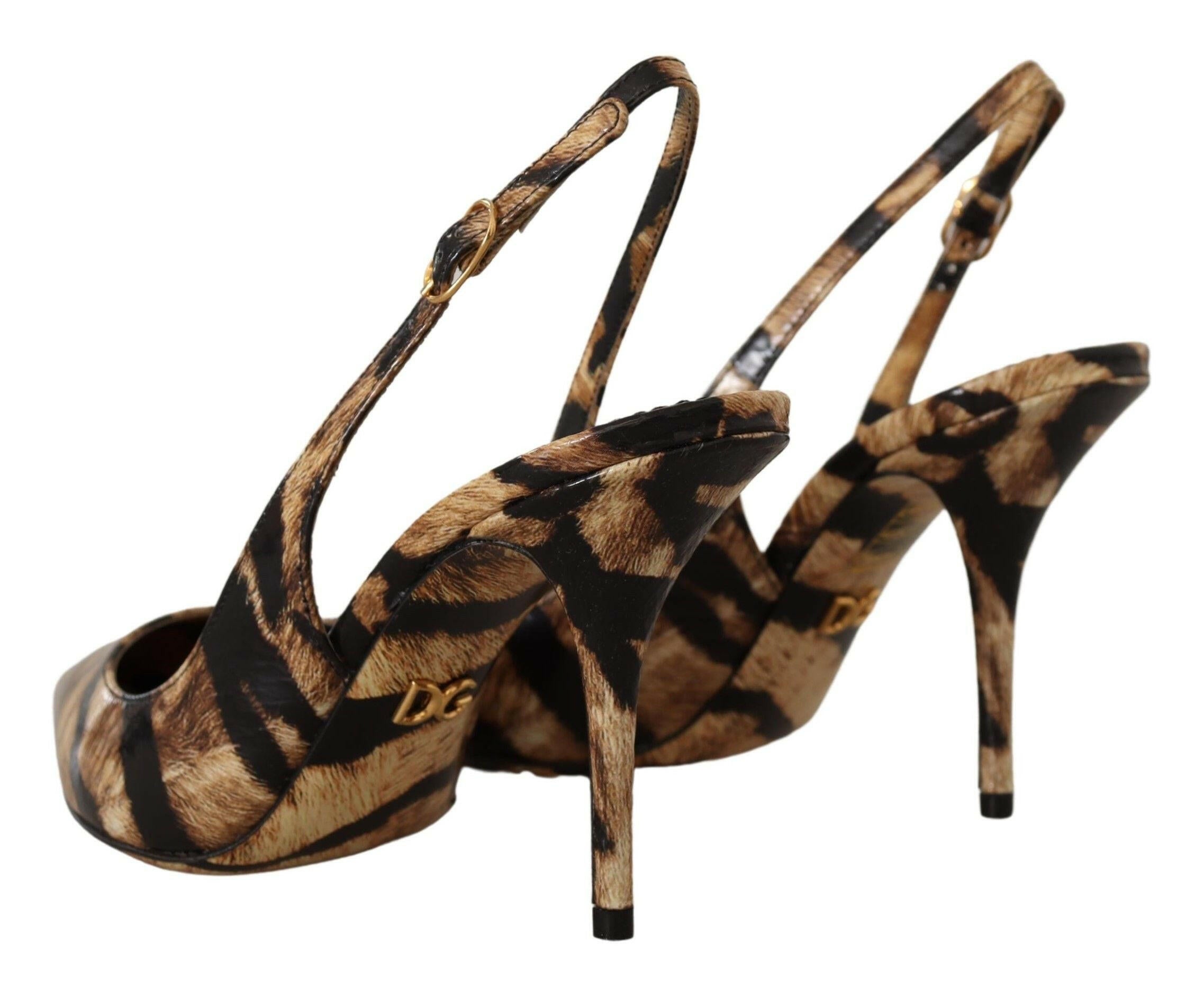 Dolce & Gabbana Brown Slingbacks Leather Tiger Shoes -   -  Dolce & Gabbana. Dolce & Gabbana Brown Slingbacks Leather Tiger Shoes -   -  Dolce & Gabbana.