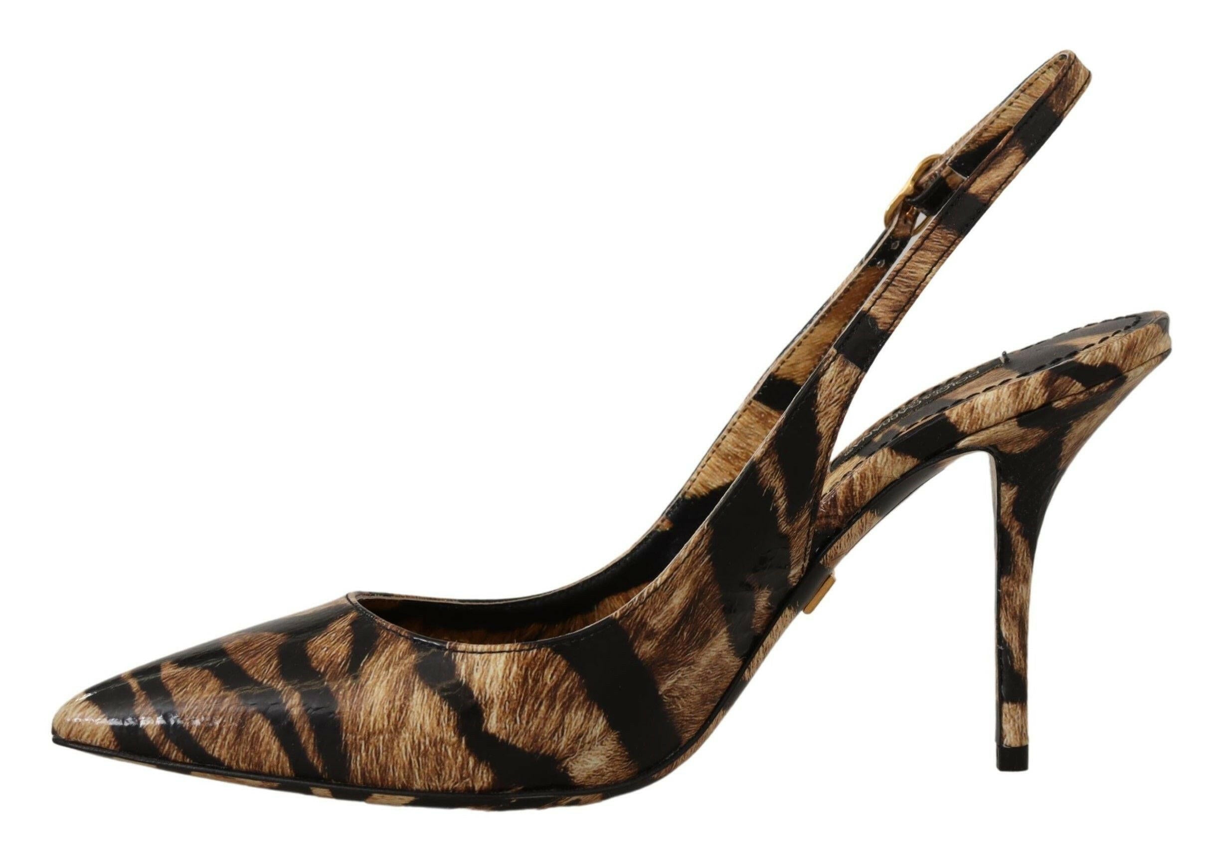 Dolce & Gabbana Brown Slingbacks Leather Tiger Shoes -   -  Dolce & Gabbana. Dolce & Gabbana Brown Slingbacks Leather Tiger Shoes -   -  Dolce & Gabbana.