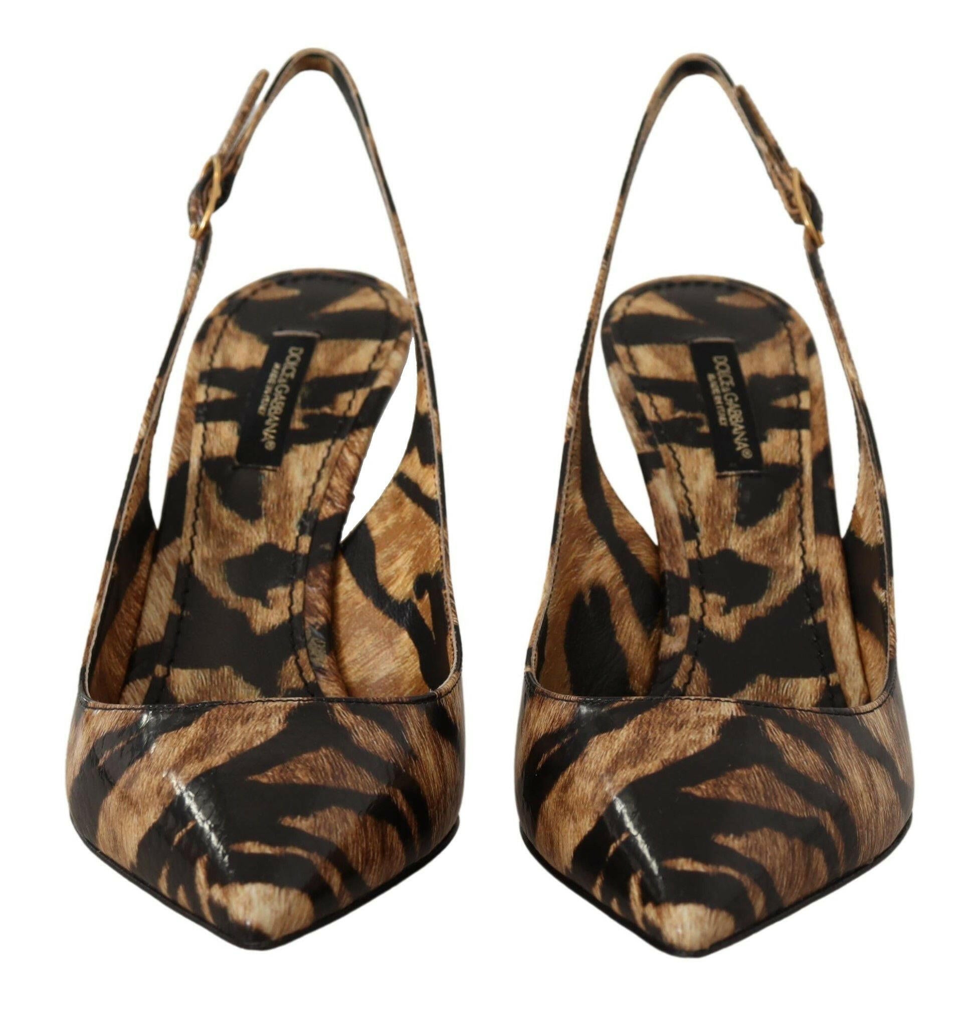 Dolce & Gabbana Brown Slingbacks Leather Tiger Shoes -   -  Dolce & Gabbana. Dolce & Gabbana Brown Slingbacks Leather Tiger Shoes -   -  Dolce & Gabbana.