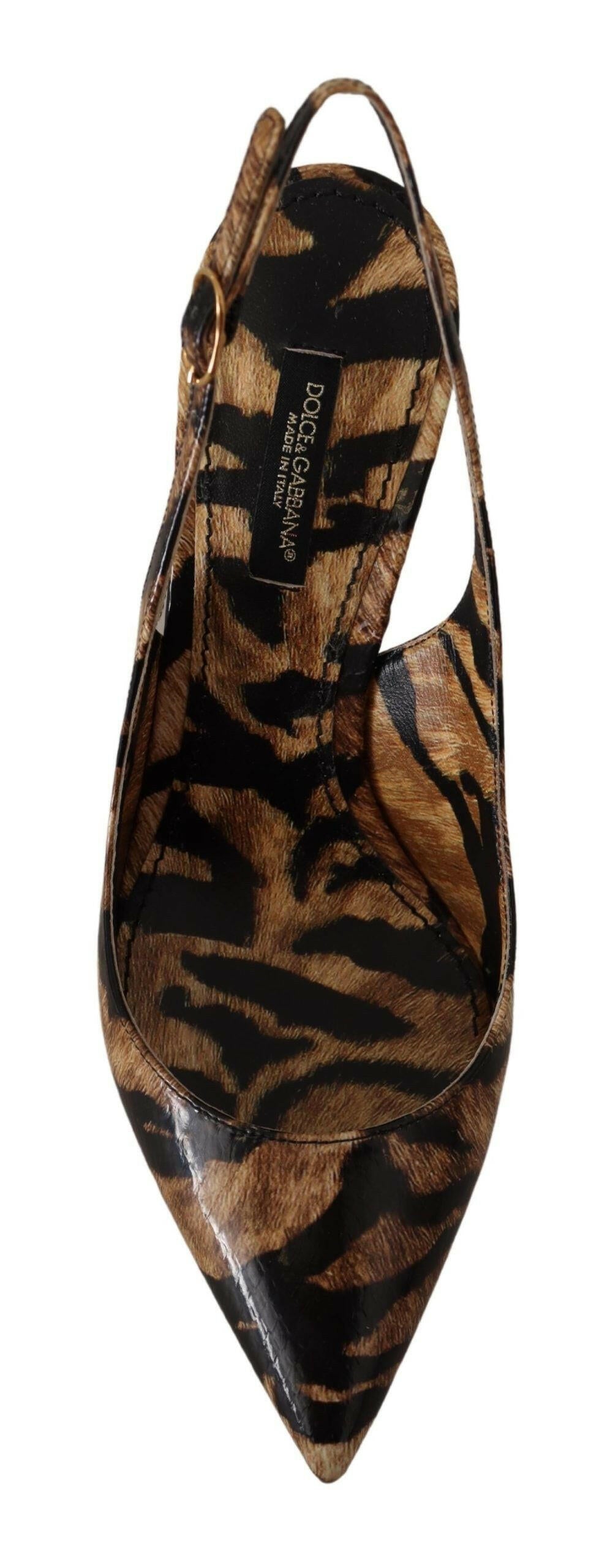 Dolce & Gabbana Brown Slingbacks Leather Tiger Shoes -   -  Dolce & Gabbana. Dolce & Gabbana Brown Slingbacks Leather Tiger Shoes -   -  Dolce & Gabbana.