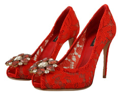 Dolce & Gabbana Red Taormina Lace Crystal Heels Pumps -   -  Dolce & Gabbana.