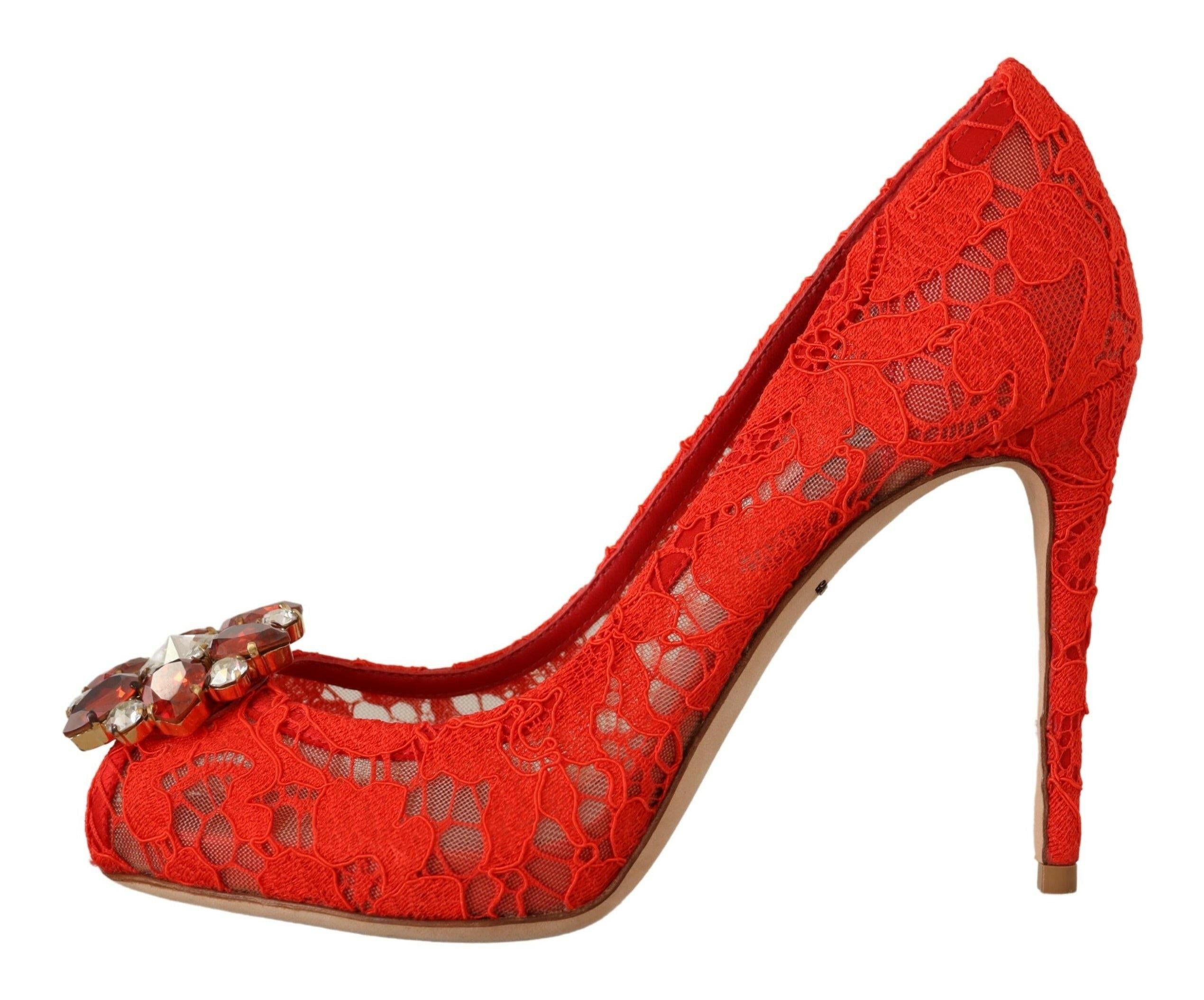 Dolce & Gabbana Red Taormina Lace Crystal Heels Pumps -   -  Dolce & Gabbana. Dolce & Gabbana Red Taormina Lace Crystal Heels Pumps -   -  Dolce & Gabbana.